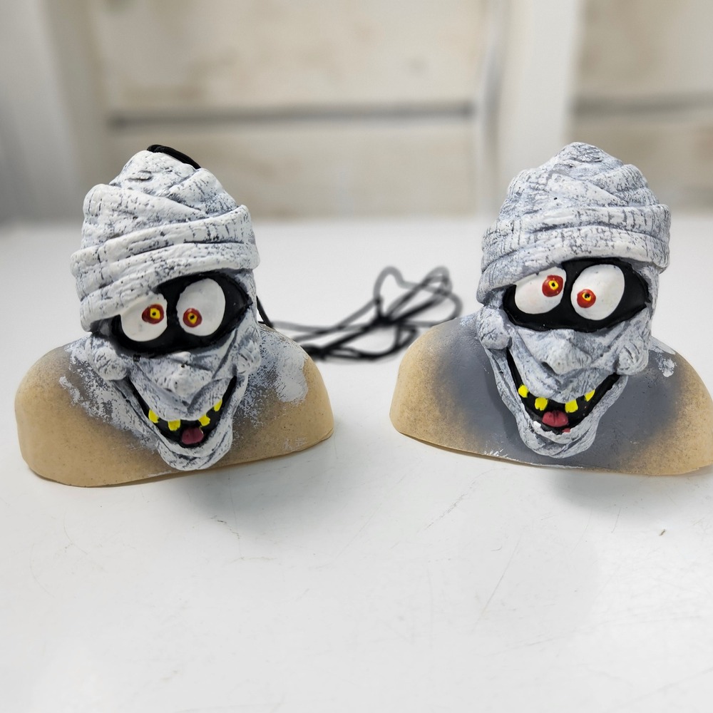 Vintage 2003 Paper Magic Group Mummy Head Halloween Decor Set of 2 *Heads Only*